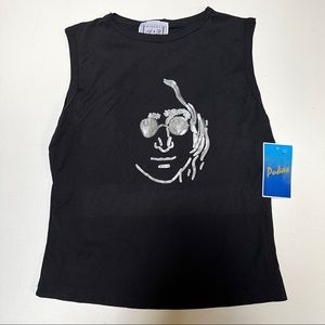Pukas top. Sz L Junior. Black sleeveless  silver face